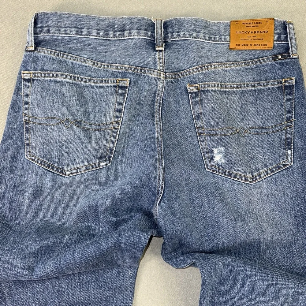 Men's Lucky Brand 121 Slim Straight Stretch Distressed Jeans Blue Size 36x32